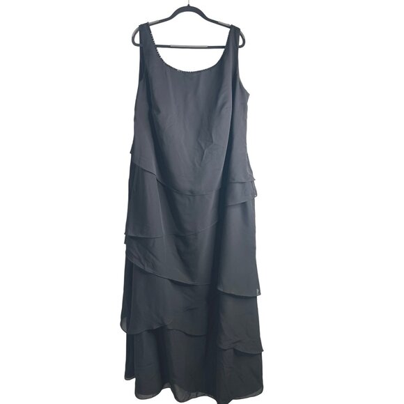 JJ's House Womens Black Tiered Chiffon Evening Dress With Beaded Neckline 26W - Picture 2 of 13